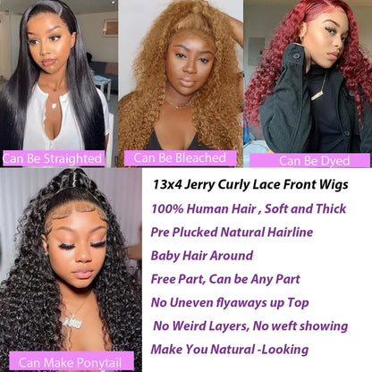 Kinky Curly 13x4 Lace Frontal Wig Brazilian Hair Transparent Water Wave Lace Frontal Human Hair Wigs For Women 4x4 Lace Wig