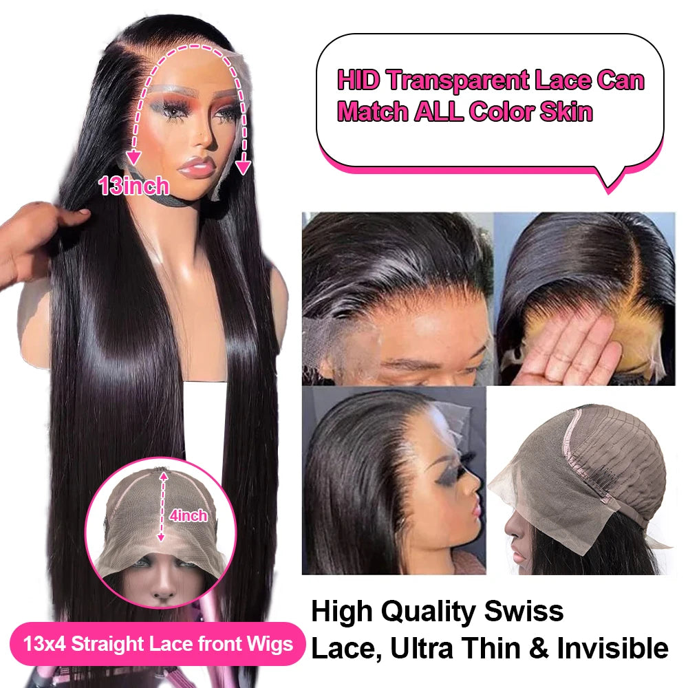 250% 30 40Inches Bone Straight Lace Frontal Wigs Brazilian 13x4 13x6 Lace Front Human Hair Wigs For Women 360 Full Pre Plucked
