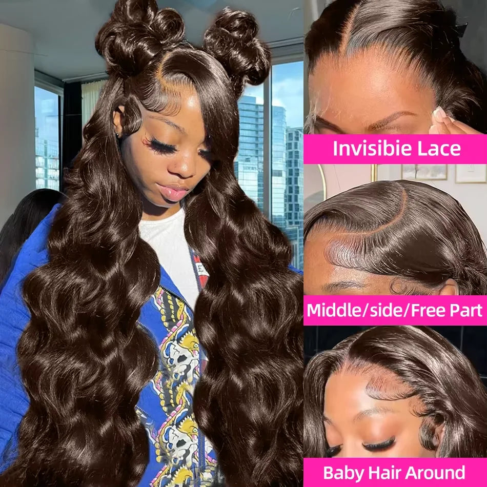 220% Chocolate Brown Body Wave Human Hair Wigs 13x6 Hd Lace Front Human Hair 13x4 Lace Frontal 30 40 46 Inch Wig Pre Plucked